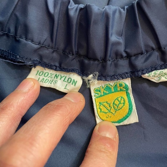 Vintage SKYR Side Zip Nylon Windbreaker Ski Snow Pants Navy Blue Womens Large - Picture 12 of 13